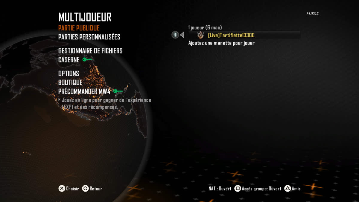 Menu multijoueur Black Ops 2 avec l'emblème prestige maître