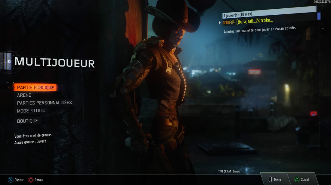 Menu multijoueur avec compte niveau 1000