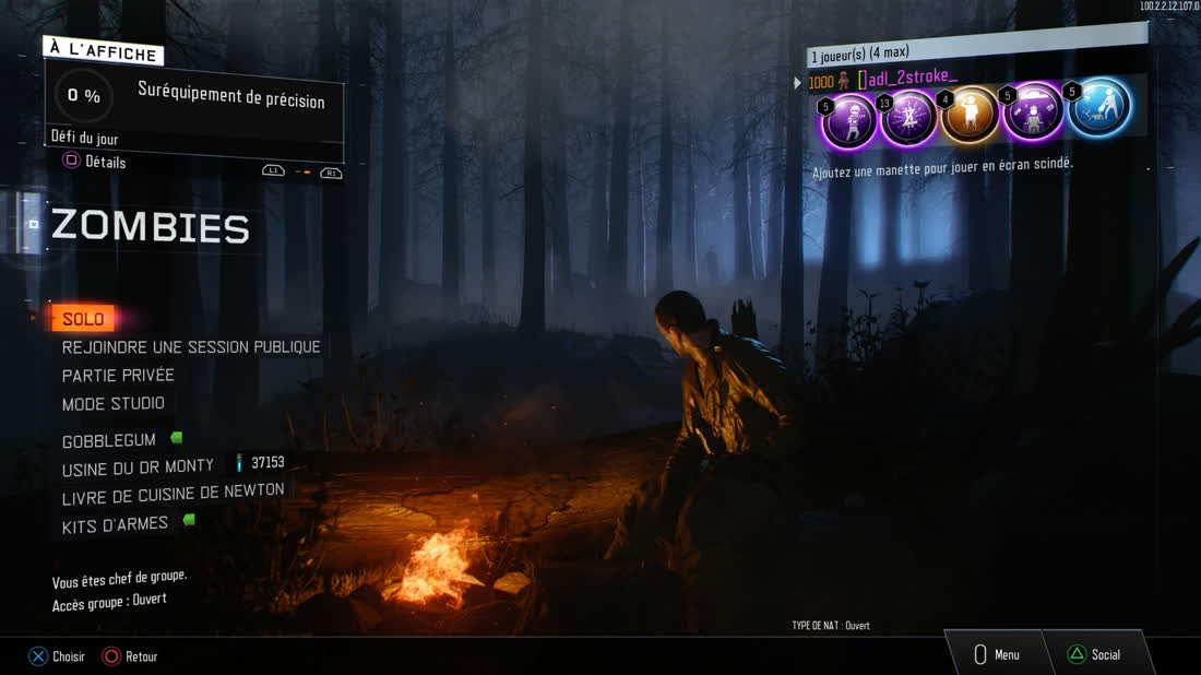 Menu zombies avec 37 153 liquides