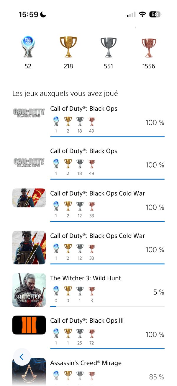Liste de jeux avec Cold War PS4 et PS5 à 100 %